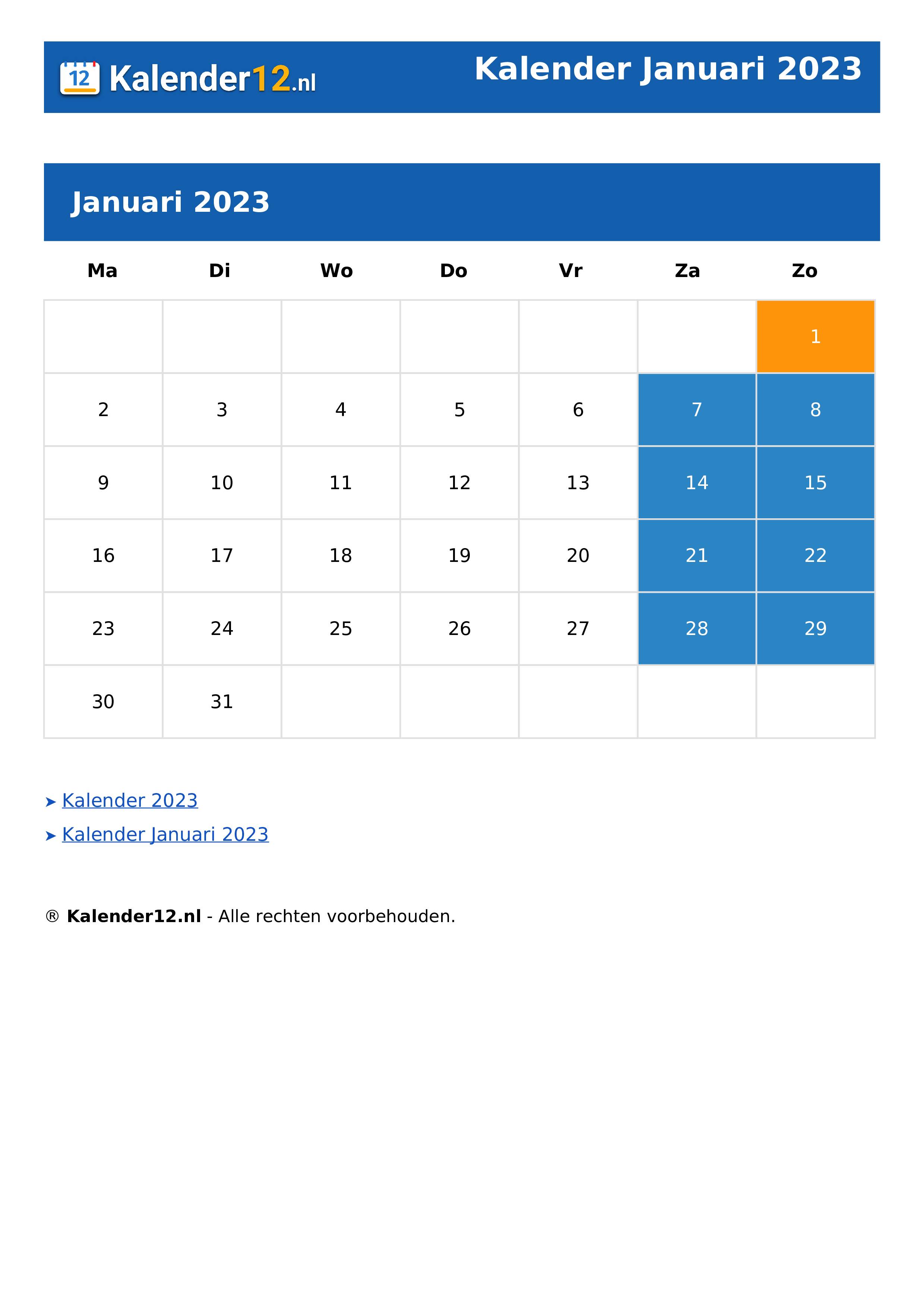 Kalender Januari 2023